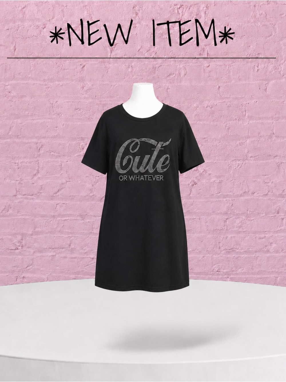 chic Black Mini Dress with Silver 'Cute' Graphic